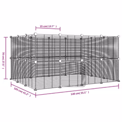 vidaXL Pet Cage Black Steel Rabbit Hutch Pet Cage 1.5 cm/4.3 cm Multi Models - 28-panel with door, 1.5 cm - Additional view 3