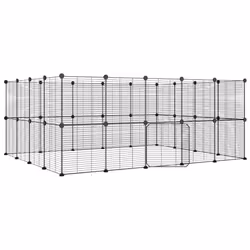 vidaXL Pet Cage Black Steel Rabbit Hutch Pet Cage 1.5 cm/4.3 cm Multi Models - 36-panel with door, 1.5 cm