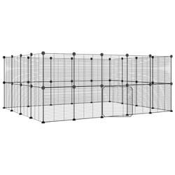 vidaXL Pet Cage Black Steel Rabbit Hutch Pet Cage 1.5 cm/4.3 cm Multi Models - 36-panel with door, 1.5 cm