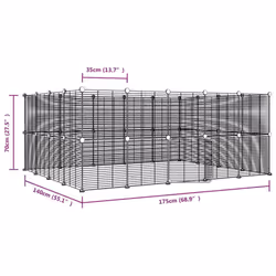 vidaXL Pet Cage Black Steel Rabbit Hutch Pet Cage 1.5 cm/4.3 cm Multi Models - 36-panel with door, 1.5 cm