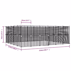 vidaXL Pet Cage Black Steel Rabbit Hutch Pet Cage 1.5 cm/4.3 cm Multi Models - 44-panel with door, 1.5 cm