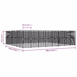 vidaXL Pet Cage Black Steel Rabbit Hutch Pet Cage 1.5 cm/4.3 cm Multi Models - 60-panel with door, 1.5 cm