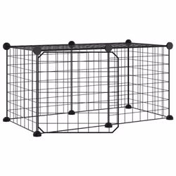 vidaXL Pet Cage with Door Black Steel Rabbit Hutch 1.5 cm/4.3 cm Multi Models - 4.3 cm, 8-panel with door