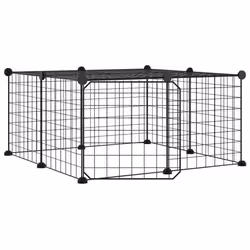 vidaXL Pet Cage with Door Black Steel Rabbit Hutch 1.5 cm/4.3 cm Multi Models - 4.3 cm, 12-panel with door