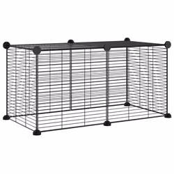 vidaXL Pet Cage with Door Black Steel Rabbit Hutch 1.5 cm/4.3 cm Multi Models - 1.5 cm, 8-panel without door