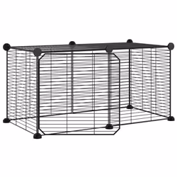 vidaXL Pet Cage with Door Black Steel Rabbit Hutch 1.5 cm/4.3 cm Multi Models - 1.5 cm, 8-panel with door