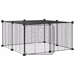 vidaXL Pet Cage with Door Black Steel Rabbit Hutch 1.5 cm/4.3 cm Multi Models - 1.5 cm, 12-panel with door