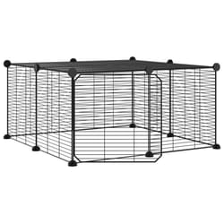 vidaXL Pet Cage with Door Black Steel Rabbit Hutch 1.5 cm/4.3 cm Multi Models - 1.5 cm, 12-panel with door