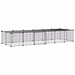 vidaXL Pet Cage with Door Black Steel Rabbit Hutch 1.5 cm/4.3 cm Multi Models - 28-panel with door, 1.5 cm