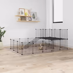 vidaXL Pet Cage with Door Black Steel Rabbit Hutch Cage Carrier Multi Models - 44-panel with door - Additional view 3