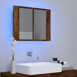 vidaXL LED Bathroom Mirror Cabinet Washroom Mirror Storage Cupboard Organiser - smoked oak