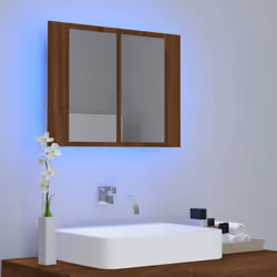 vidaXL LED Bathroom Mirror Cabinet Washroom Mirror Storage Cupboard Organiser - brown oak