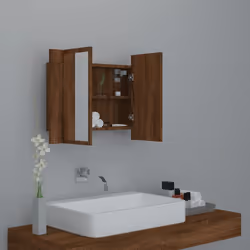 vidaXL LED Bathroom Mirror Cabinet Washroom Mirror Storage Cupboard Organiser - brown oak - Additional view 5