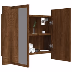 vidaXL LED Bathroom Mirror Cabinet Washroom Mirror Storage Cupboard Organiser - brown oak - Additional view 6