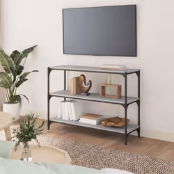 vidaXL Book Cabinet Engineered Wood and Steel Media Rack Multi Colours/Sizes - grey sonoma, 100 x 33 x 70.5 cm - Additional view 2