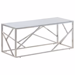 vidaXL Coffee Table End Table Sofa Table Stainless Steel and Tempered Glass - silver and white, glass