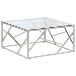 vidaXL Coffee Table End Table Sofa Table Stainless Steel and Tempered Glass - silver, glass