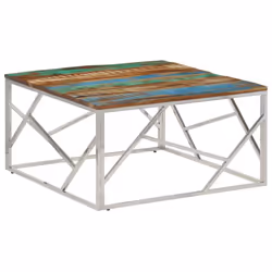 vidaXL Coffee Table End Table Sofa Table Stainless Steel and Tempered Glass - silver, solid reclaimed wood