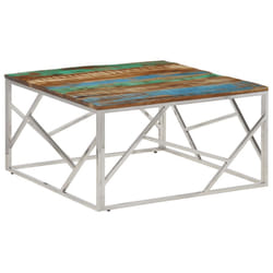 vidaXL Coffee Table End Table Sofa Table Stainless Steel and Tempered Glass - silver, solid reclaimed wood