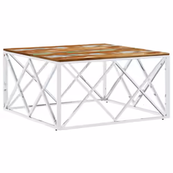 vidaXL Coffee Table Side Table Silver Stainless Steel and Solid Wood Reclaimed
