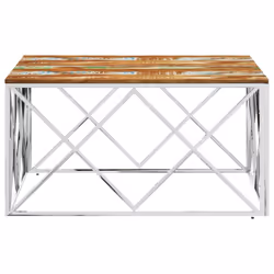 vidaXL Coffee Table Side Table Silver Stainless Steel and Solid Wood Reclaimed