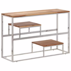 vidaXL Console Table End Table Accent Table Stainless Steel and Tempered Glass - silver, solid acacia wood