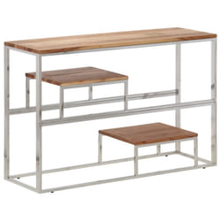 vidaXL Console Table End Table Accent Table Stainless Steel and Tempered Glass - silver, solid acacia wood