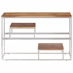 vidaXL Console Table End Table Accent Table Stainless Steel and Tempered Glass - silver, solid acacia wood