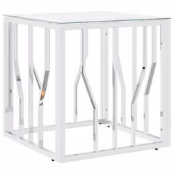 vidaXL Coffee Table Side Table End Table Silver Stainless Steel and Glass