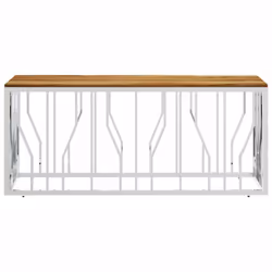 vidaXL Coffee Table Side Table Silver Stainless Steel and Solid Wood Acacia