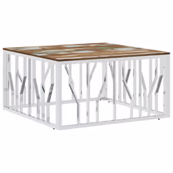 vidaXL Coffee Table Side Table Silver Stainless Steel and Solid Wood Reclaimed