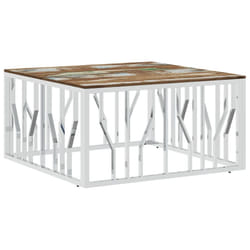 vidaXL Coffee Table Side Table Silver Stainless Steel and Solid Wood Reclaimed