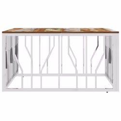 vidaXL Coffee Table Side Table Silver Stainless Steel and Solid Wood Reclaimed