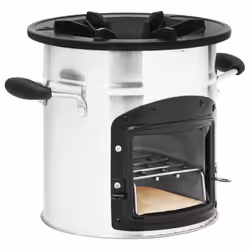 vidaXL Camping Wood Stove Silver Stainless Steel Charcoal Grill Fireplace