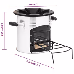 vidaXL Camping Wood Stove Silver Stainless Steel Charcoal Grill Fireplace - Additional view 8