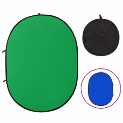 vidaXL 2 in 1 Oval Studio Background Screen Black and Grey/Blue and Green - Blue and green