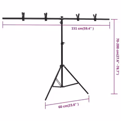 vidaXL T-Shape Background Stand Black Photo Backdrop Booth Stand Multi Sizes - 151 x 60 x 200 cm