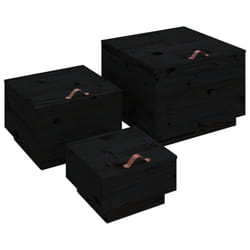 vidaXL 3x Solid Wood Pine Storage Boxes with Lids Tool Chest Multi Colours - Black