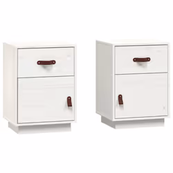 vidaXL 1/2x Solid Wood Pine Bedside Cabinet Wooden End Table Multi Colours - White, 2