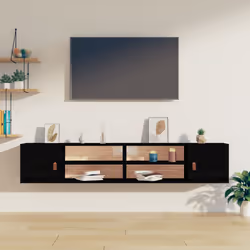VidaXL 818394 shelve Pine, Faux leather Black