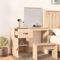 vidaXL Solid Wood Pine Dressing Table Wooden Desk Cosmetic Table Multi Colours - Brown
