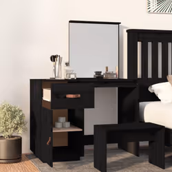vidaXL Solid Wood Pine Dressing Table Wooden Desk Cosmetic Table Multi Colours - Black