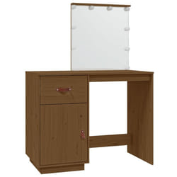 vidaXL Solid Wood Pine Dressing Table with LED Home Vanity Desk Multi Colours - Honey brown
