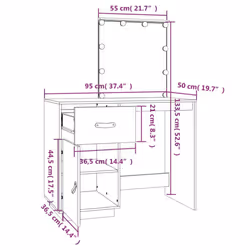 vidaXL Solid Wood Pine Dressing Table with LED Home Vanity Desk Multi Colours - Honey brown