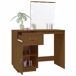 vidaXL Solid Wood Pine Dressing Table with LED Home Vanity Desk Multi Colours - Honey brown - Additional view 4
