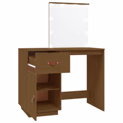 vidaXL Solid Wood Pine Dressing Table with LED Home Vanity Desk Multi Colours - Honey brown - Additional view 7