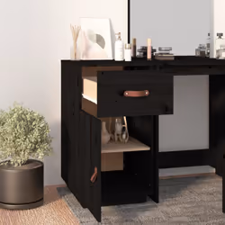 vidaXL Solid Wood Pine Desk Cabinet Home Office Desk Organiser Multi Colours - Black