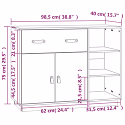vidaXL Solid Wood Pine Sideboard Home Organiser Side Cabinet Multi Colours - white