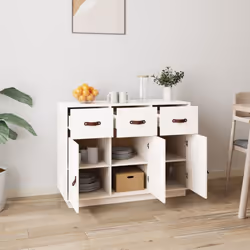vidaXL Solid Wood Pine Sideboard Wooden Side Cabinet Cupboard Multi Colours - White