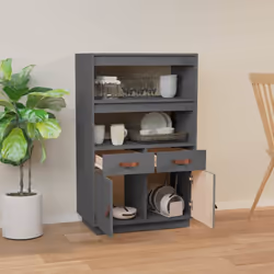 vidaXL Solid Wood Pine Highboard Wooden Buffet Cabinet Cupboard Multi Colours - Grey
